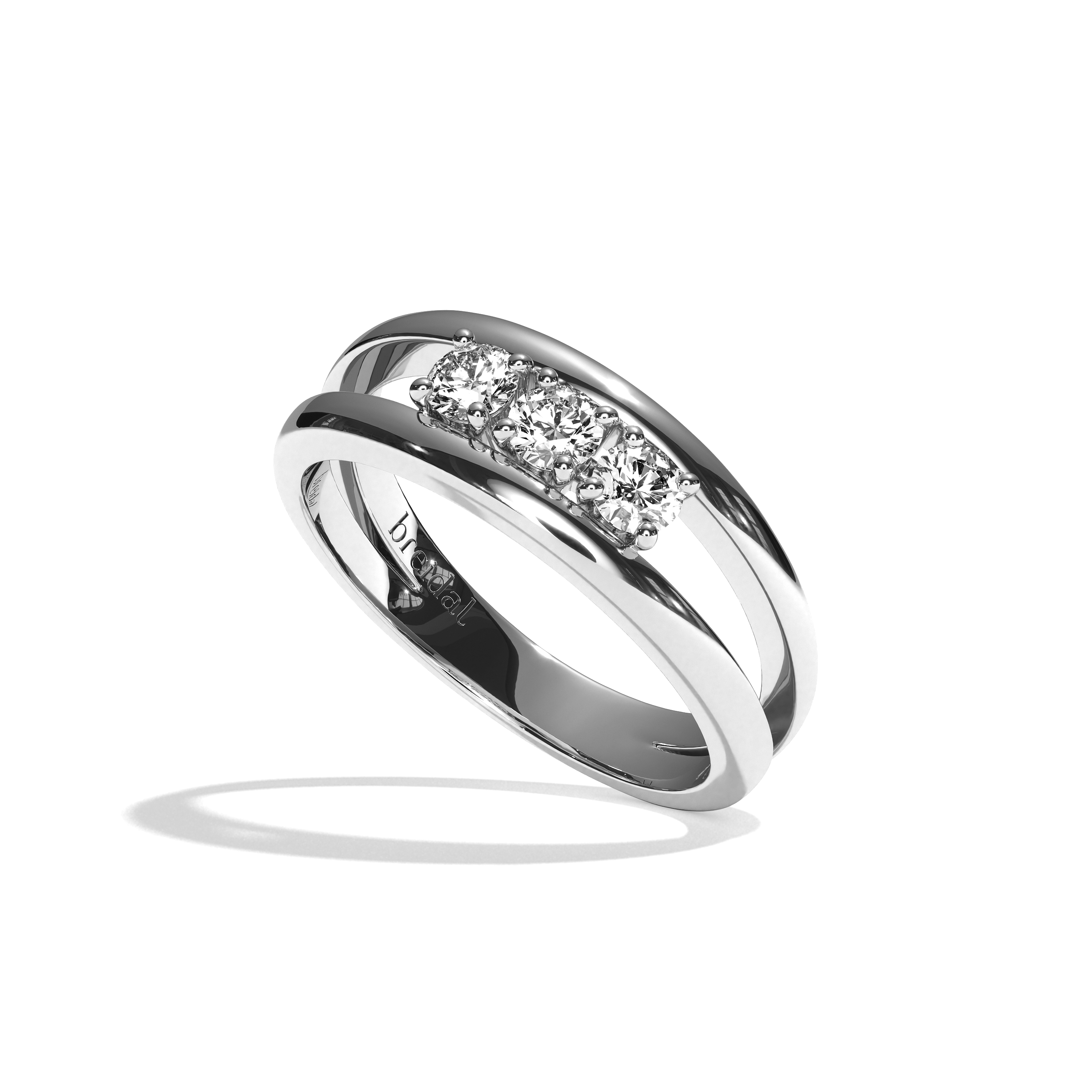 Bague de Fiançailles Pavée - Solitaire Trilogie Femme Diamant Rond -  La Tolérante
