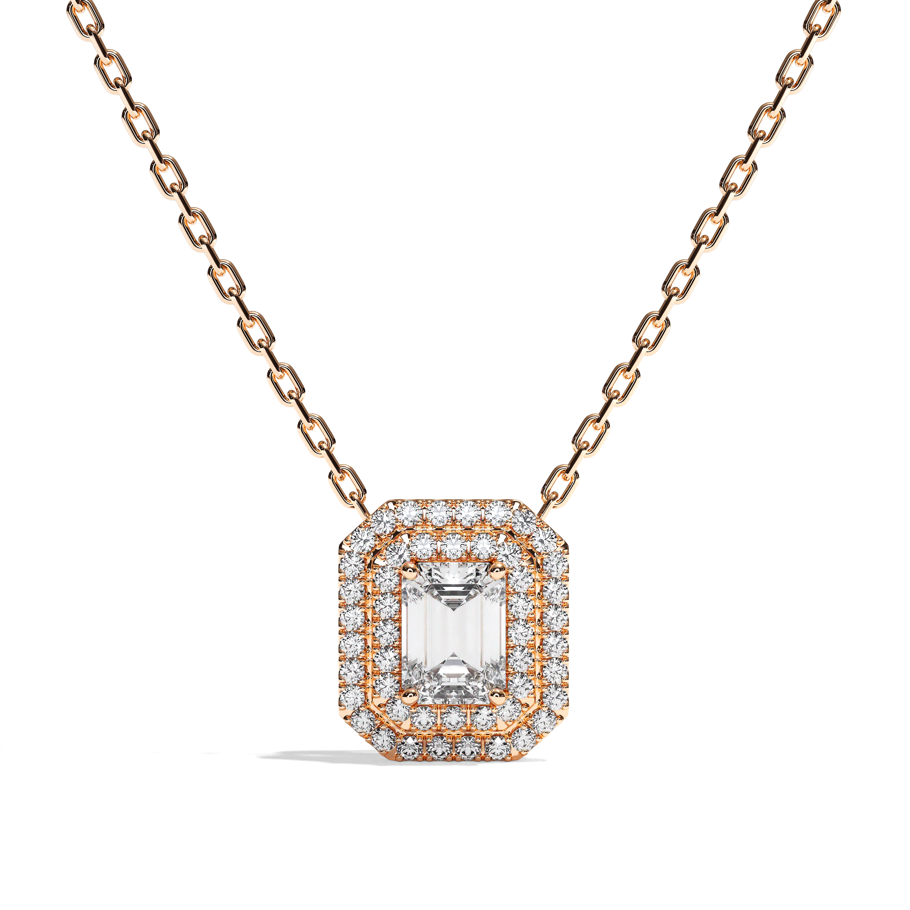 Collier Diamant Taille Emeraude - Double Entourage - La Discrète