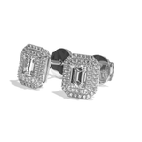 Puces Diamant Taille Emeraude - Double Entourage - La Pétillante