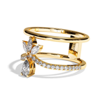 Bague Double Anneau Diamant Poire / Navette - Affectueuse Pavée