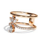 Bague Double Anneau Diamant Poire / Navette - Affectueuse Pavée