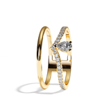 Bague Double Anneau Diamant Poire - Heureuse pavée