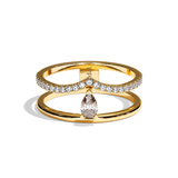 Bague Double Anneau Diamant Poire - Réconfortante Pavée