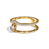 Bague Double Anneau Diamant Poire - Réconfortante Pavée