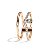 Bague Double Anneau Diamant Poire - Heureuse pavée