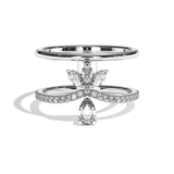Bague double anneau diamant poire / navette or blanc - Affectueuse pavée