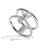 Bague double anneau diamant poire / navette or blanc - Affectueuse pavée