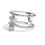 Bague double anneau diamant poire / navette or blanc - Affectueuse pavée