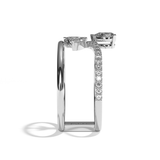 Bague double anneau diamant poire / navette or blanc - Affectueuse pavée