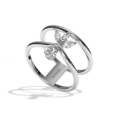 Bague double anneau diamant poire / navette or blanc - Affectueuse