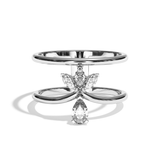 Bague double anneau diamant poire / navette or blanc - Affectueuse