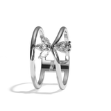 Bague double anneau diamant poire / navette or blanc - Affectueuse