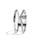 Bague double anneau diamant poire or jaune - Heureuse pavée