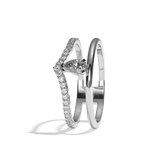 Bague double anneau diamant poire platine - Réconfortante pavée