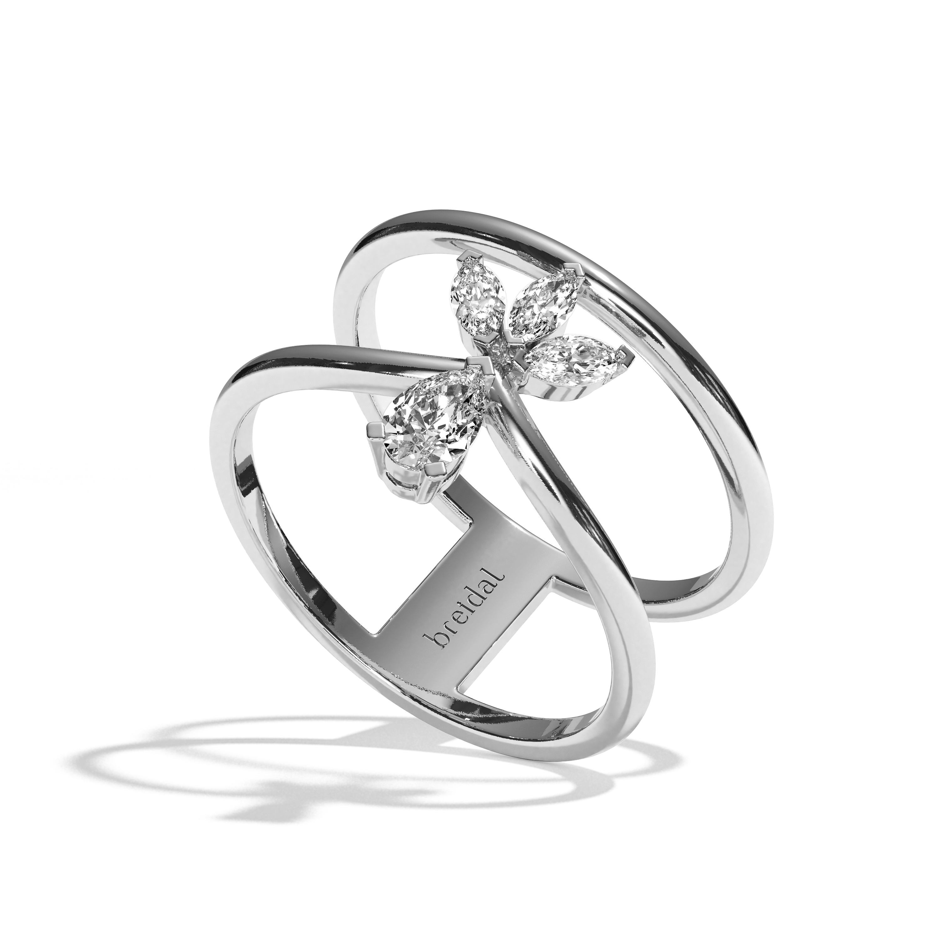 Bague Double Anneau Diamant Poire / Navette - Affectueuse
