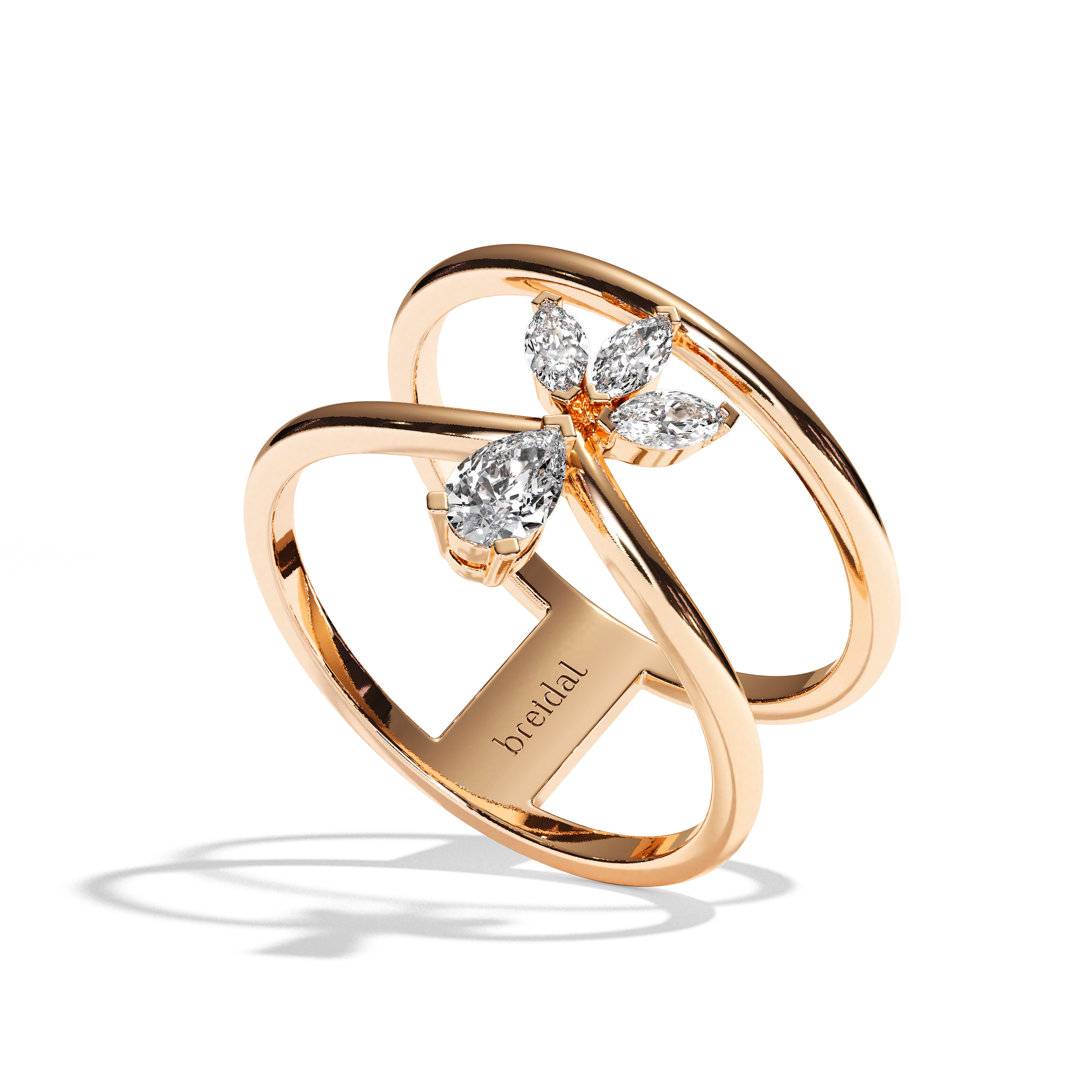 Bague Double Anneau Diamant Poire / Navette - Affectueuse