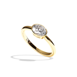 Bague solitaire diamant oval or blanc - Élégante