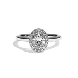Bague solitaire halo diamant ovale or blanc - Amoureuse
