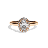 Bague solitaire halo diamant ovale or blanc - Amoureuse