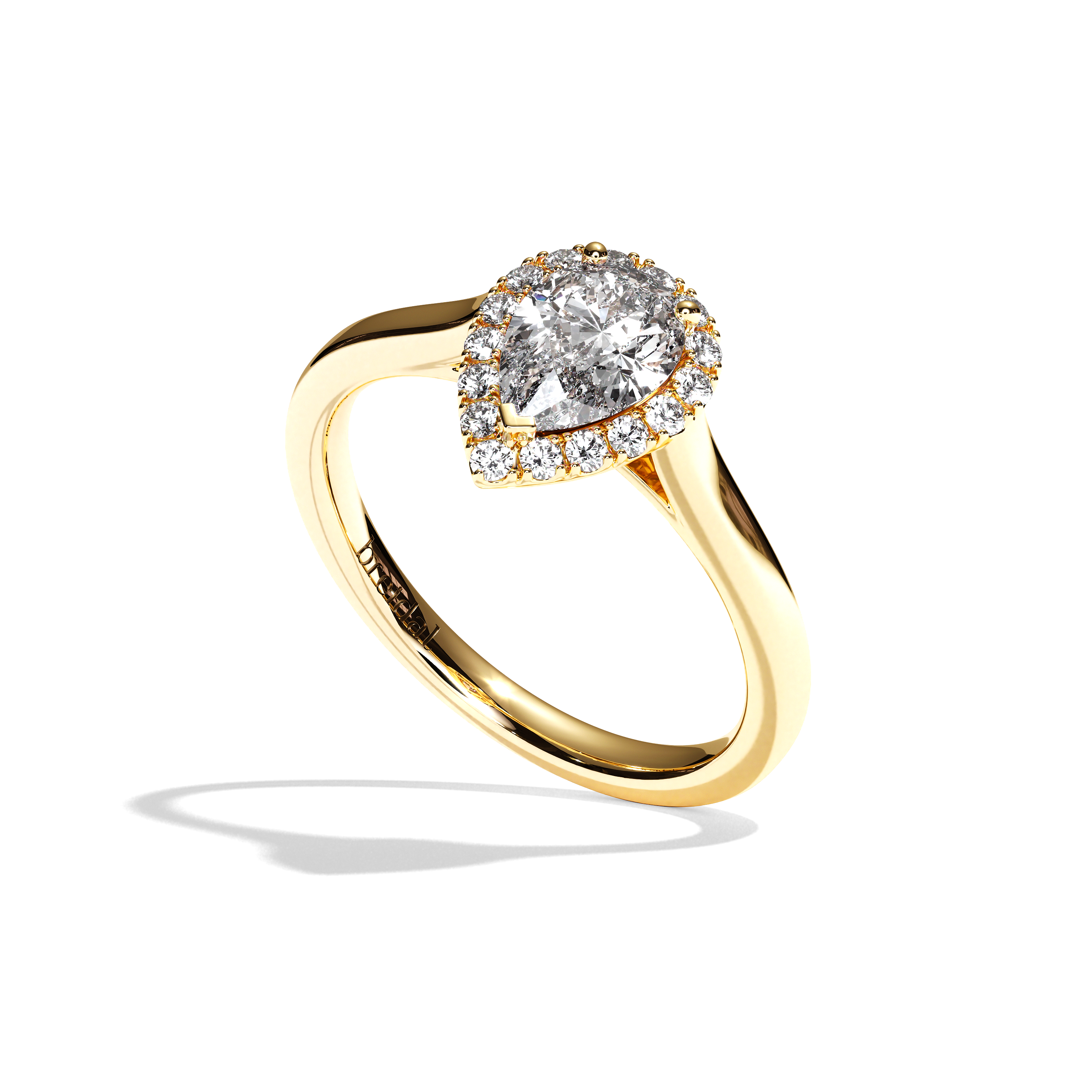 Bague solitaire halo diamant poire or blanc - Amoureuse