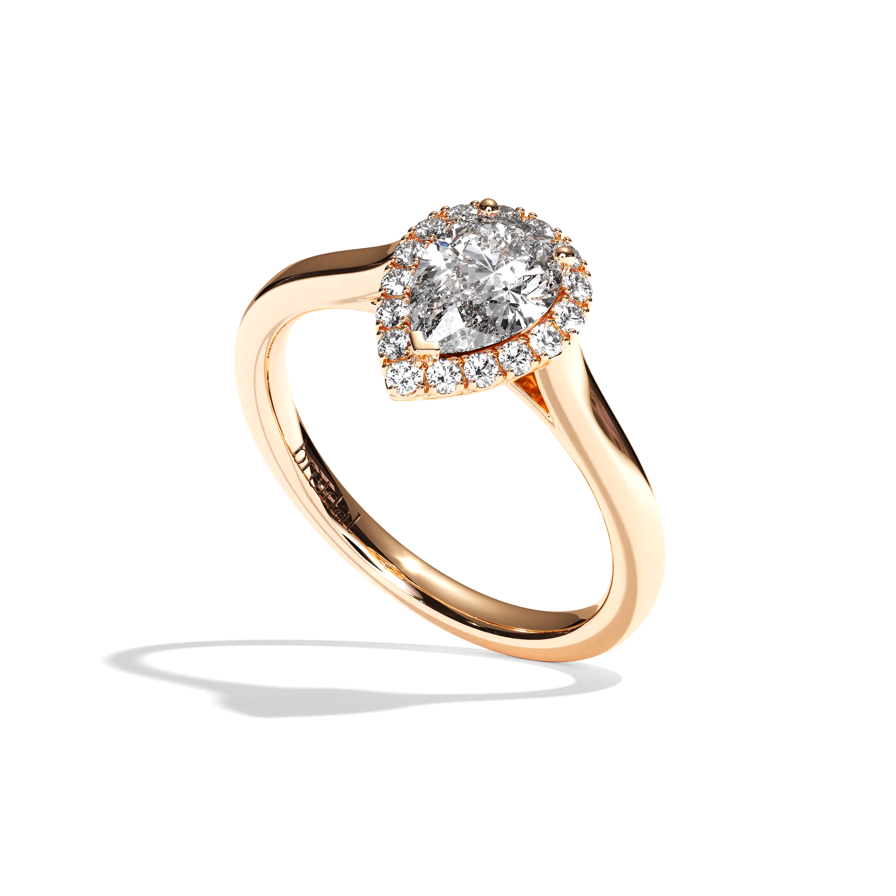 Bague solitaire halo diamant poire or blanc - Amoureuse