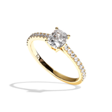 Bague solitaire pavé diamant coussin or rose - Naturelle