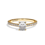 Bague solitaire pavé diamant coussin or rose - Naturelle