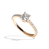 Bague solitaire pavé diamant coussin or rose - Naturelle