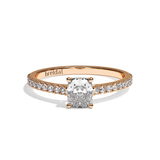 Bague solitaire pavé diamant coussin or rose - Naturelle