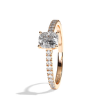 Bague solitaire pavé diamant coussin or rose - Naturelle