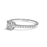 Bague solitaire pavé diamant coussin or rose - Naturelle