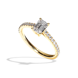 Bague solitaire pavé diamant émeraude or jaune - Naturelle