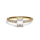Bague solitaire pavé diamant émeraude or jaune - Naturelle
