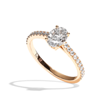 Bague solitaire pavé diamant oval or rose - Naturelle