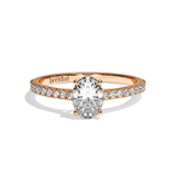 Bague solitaire pavé diamant oval or rose - Naturelle