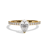 Bague solitaire pavé diamant poire or rose - Naturelle