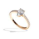 Bague solitaire pavé diamant poire or rose - Naturelle