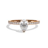 Bague solitaire pavé diamant poire or rose - Naturelle