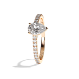 Bague solitaire pavé diamant poire or rose - Naturelle