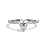 Bague solitaire pavé diamant poire or rose - Naturelle