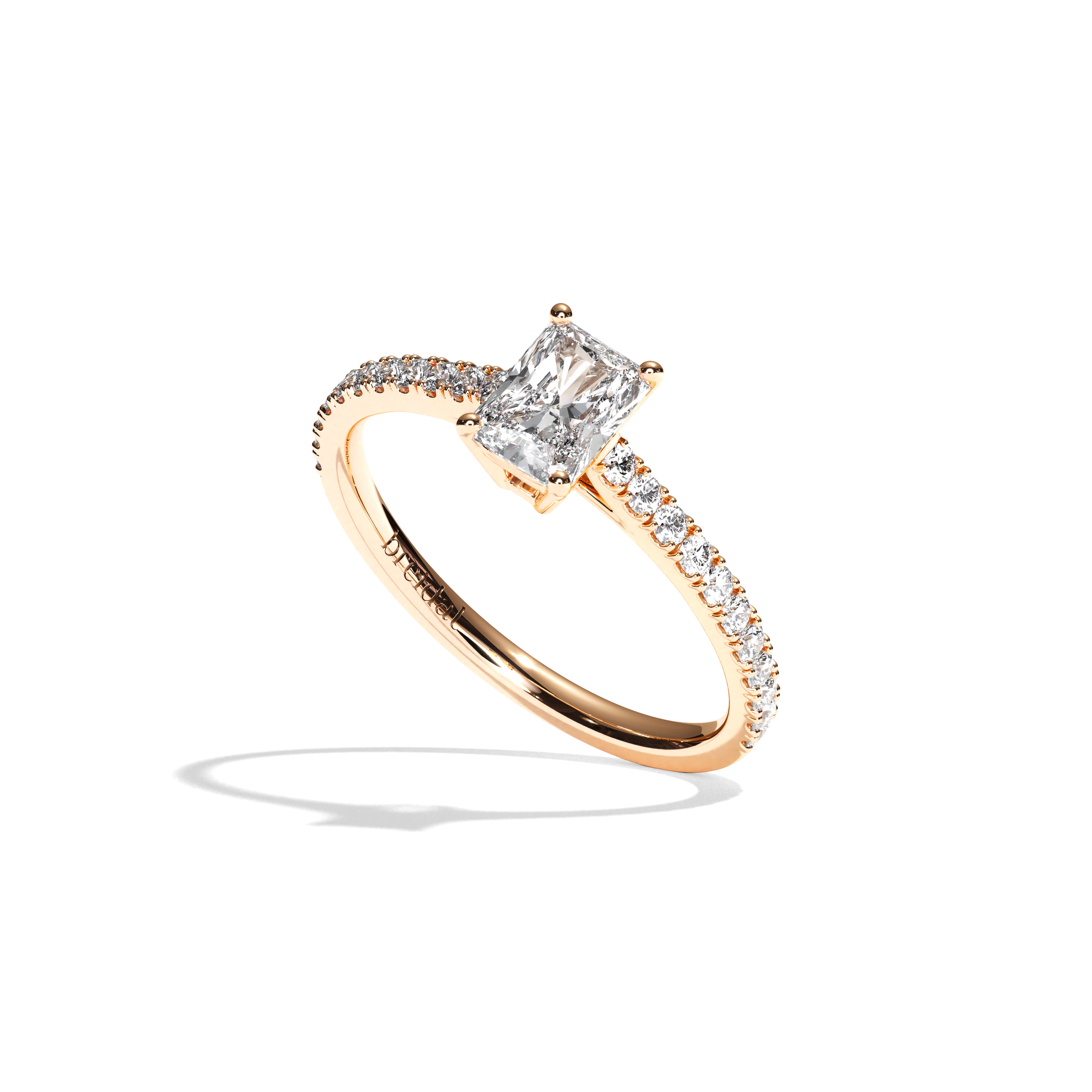Bague solitaire pavé diamant radiant or blanc - Naturelle