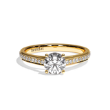 Bague solitaire pavé diamant rond or rose - Éternelle