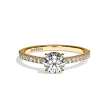Bague solitaire pavé diamant rond or blanc - Naturelle