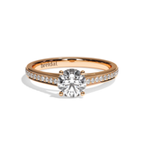 Bague solitaire pavé diamant rond or rose - Éternelle