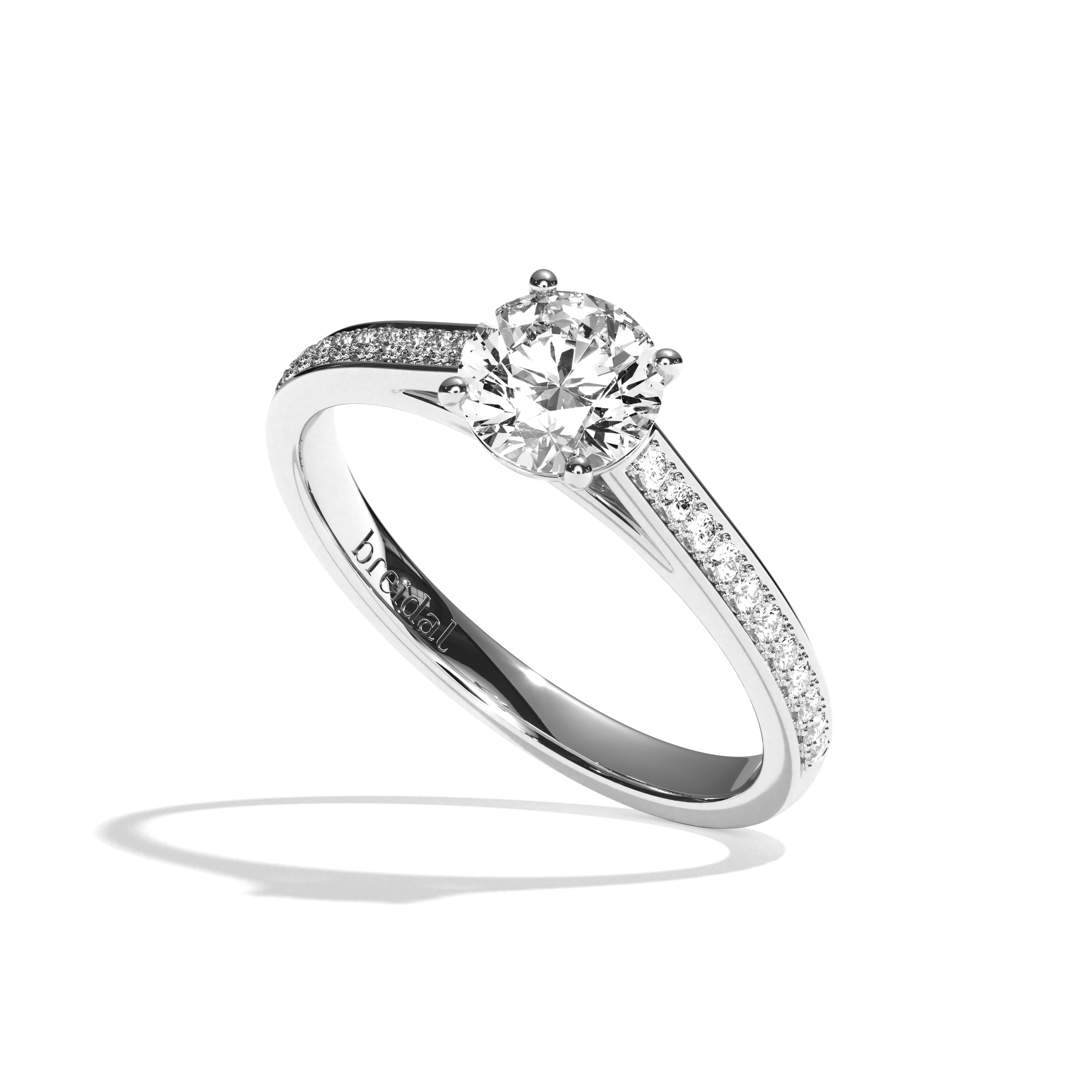 Bague solitaire pavé diamant rond or blanc - Éternelle