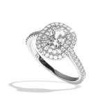 Bague solitaire halo diamant coussin or blanc - Eblouissante
