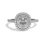 Bague solitaire halo diamant coussin or blanc - Eblouissante