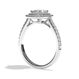 Bague solitaire halo diamant coussin or blanc - Eblouissante