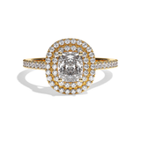 Bague solitaire halo diamant coussin or blanc - Eblouissante