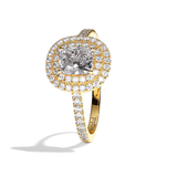 Bague solitaire halo diamant coussin or blanc - Eblouissante